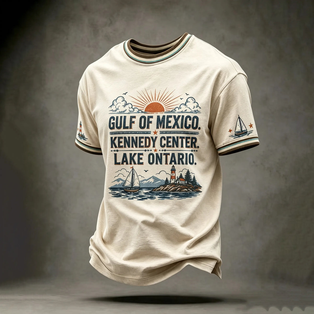 Men's Gulf Coast, Kennedy Center, Lake Ontario Landscape Print Crew Neck Short Sleeve T-shirt
