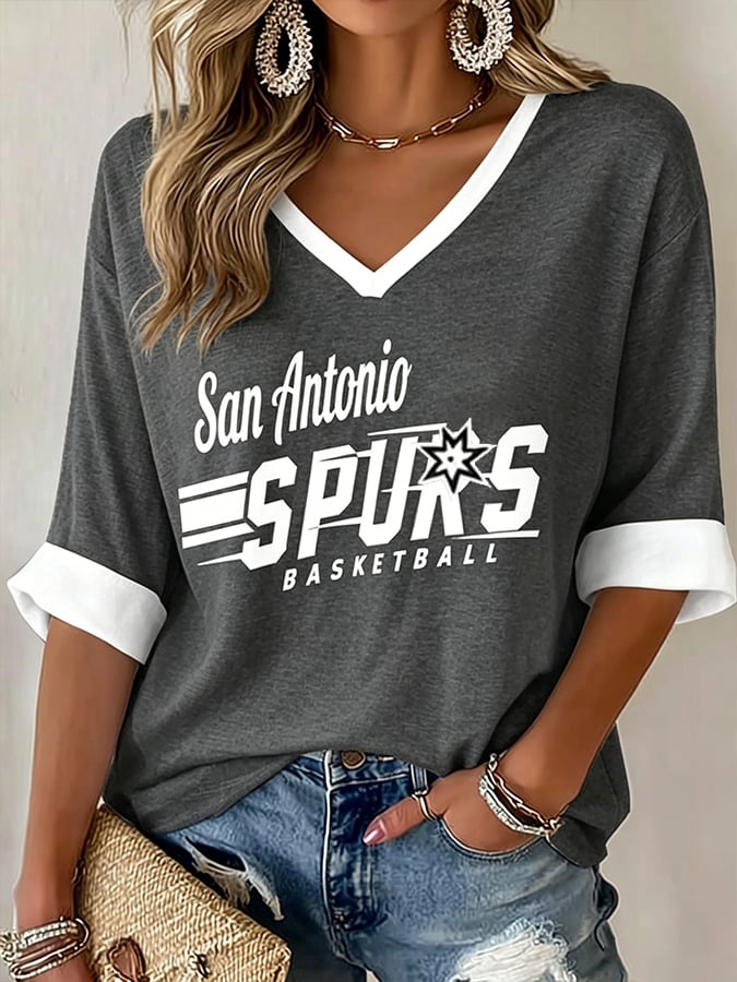 Women's Spurs Team Logo Cuffed Sleeve T-Shirt