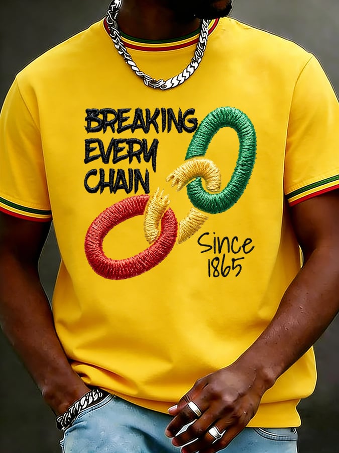 Men's Juneteenth Breaking Every Chain Printed Casual T-shirt
