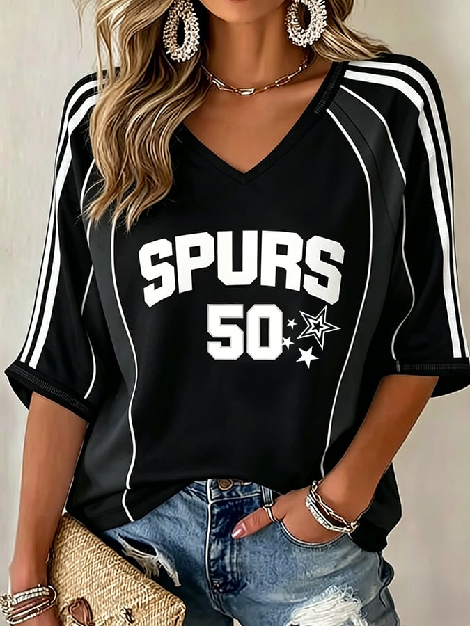 Spurs 50 Basketball Jersey Style V-Neck Tee