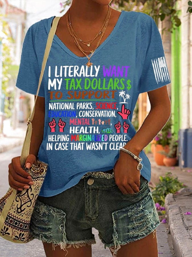 Women's Support National Parks Print V Neck Casual T-Shirt