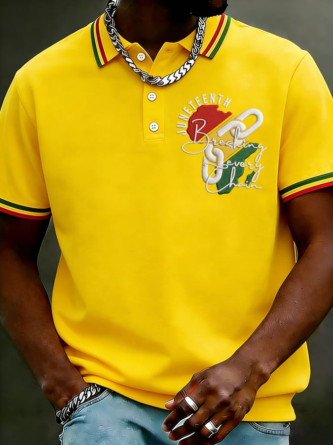 Men's Juneteenth Breaking Every Chain Print Polo Shirt