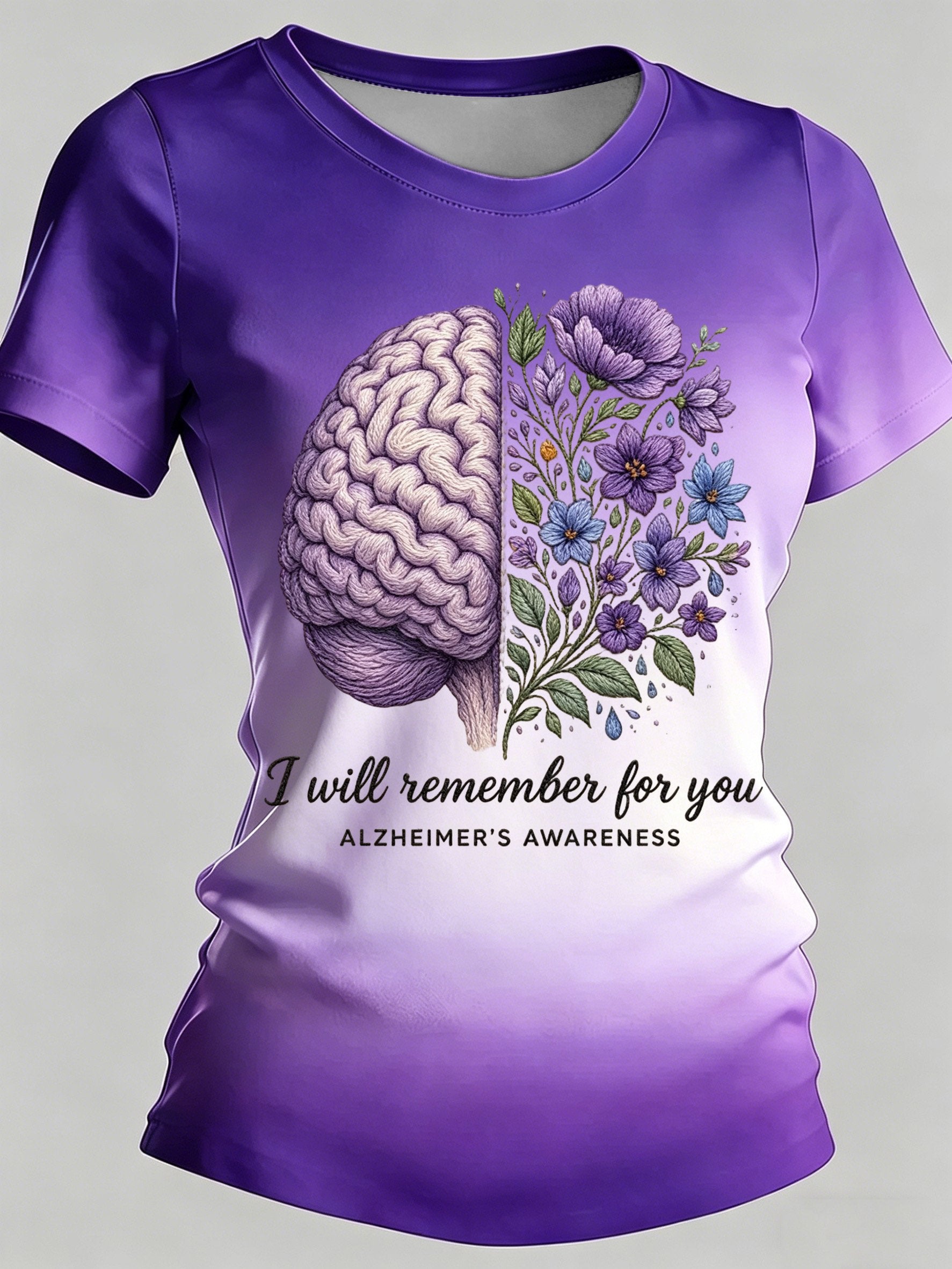 Women's Alzheimer's Awareness Print Casual Crewneck Top