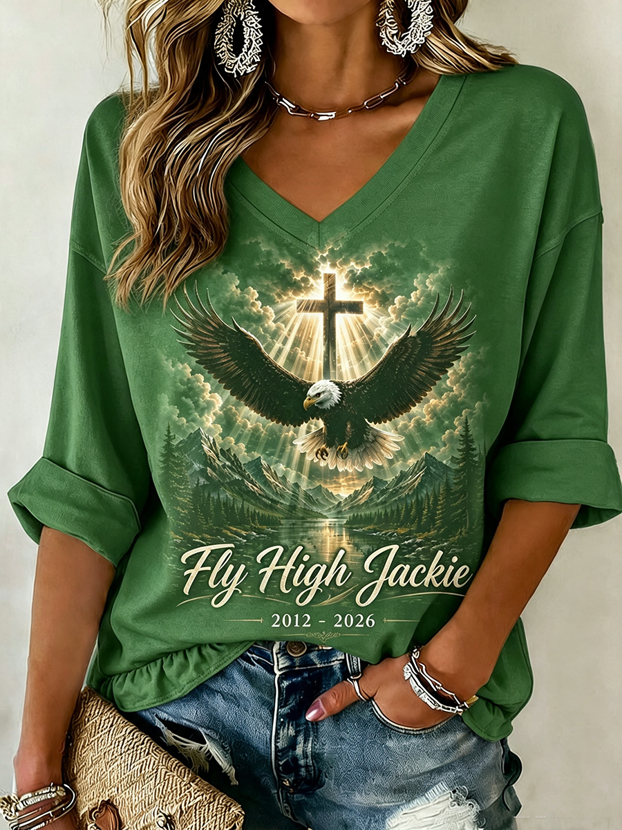 Women's V-Neck Retro Forever Free Faith Printed T-shirt