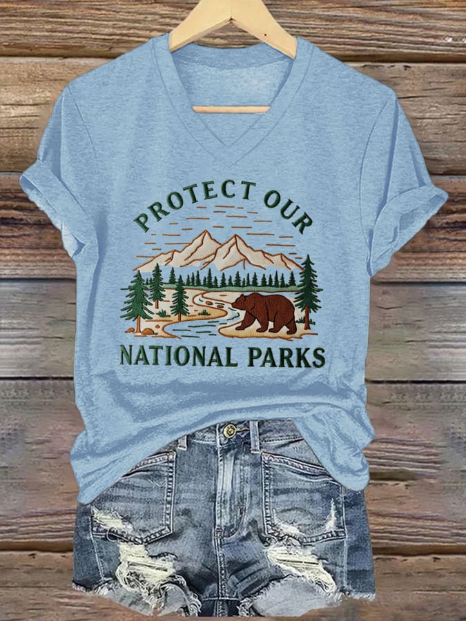 Women's Protect National Parks Print V-Neck T-Shirt