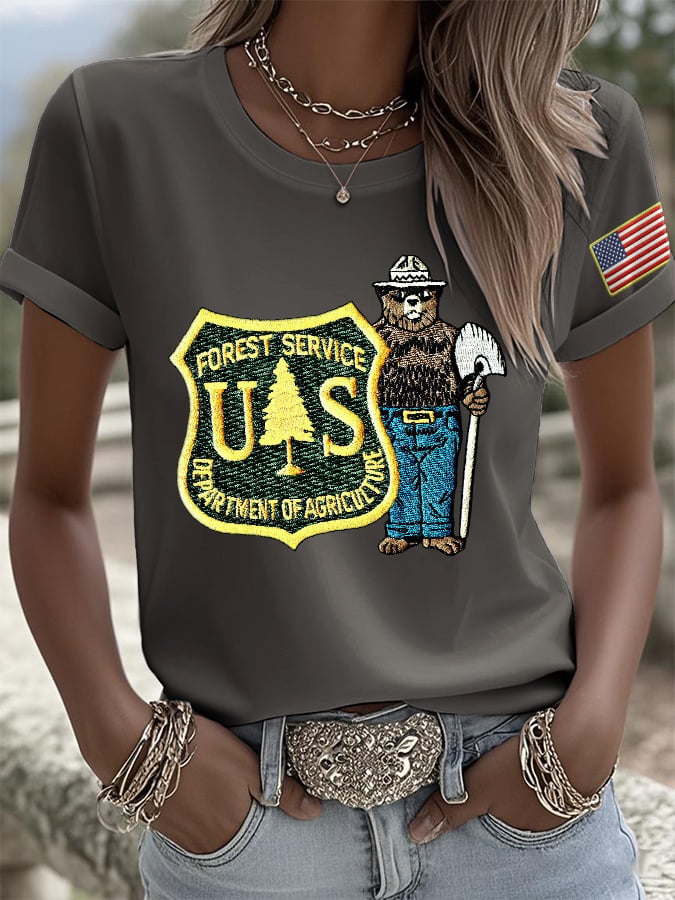 Retro Save The Forest Service Print T-Shirt