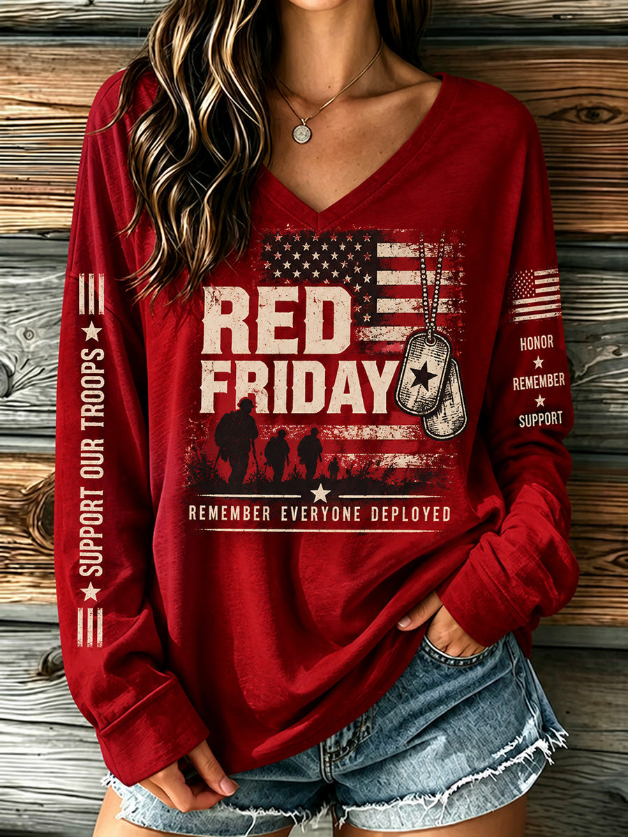 Women's Red Friday Art Print Casual Long-Sleeve T-Shirt