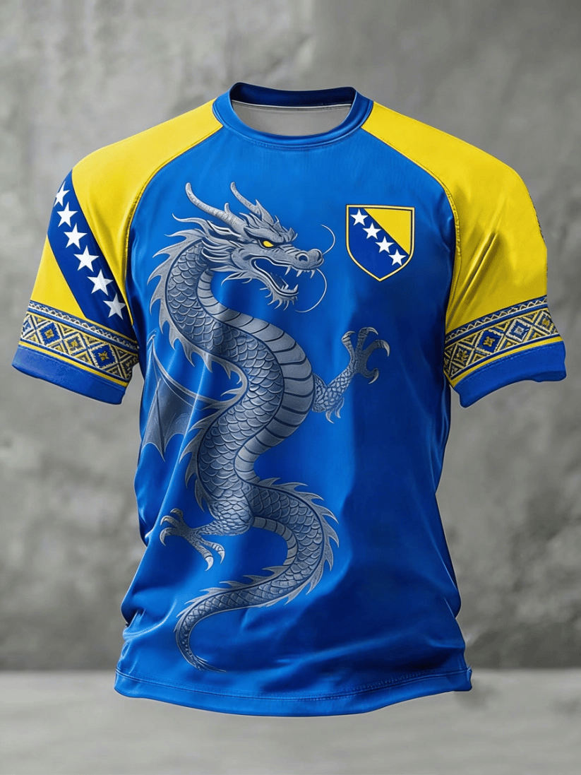 Men's Bosnia ZMAJEVI Football Lover Print Gift For Soccer Fans Casual T-shirt