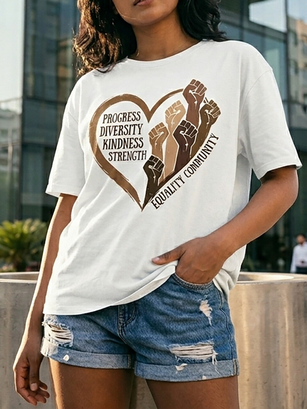 Women's Juneteenth Progress Diversity Kindness Strength Equality Community Print Cotton Casual T-Shirt