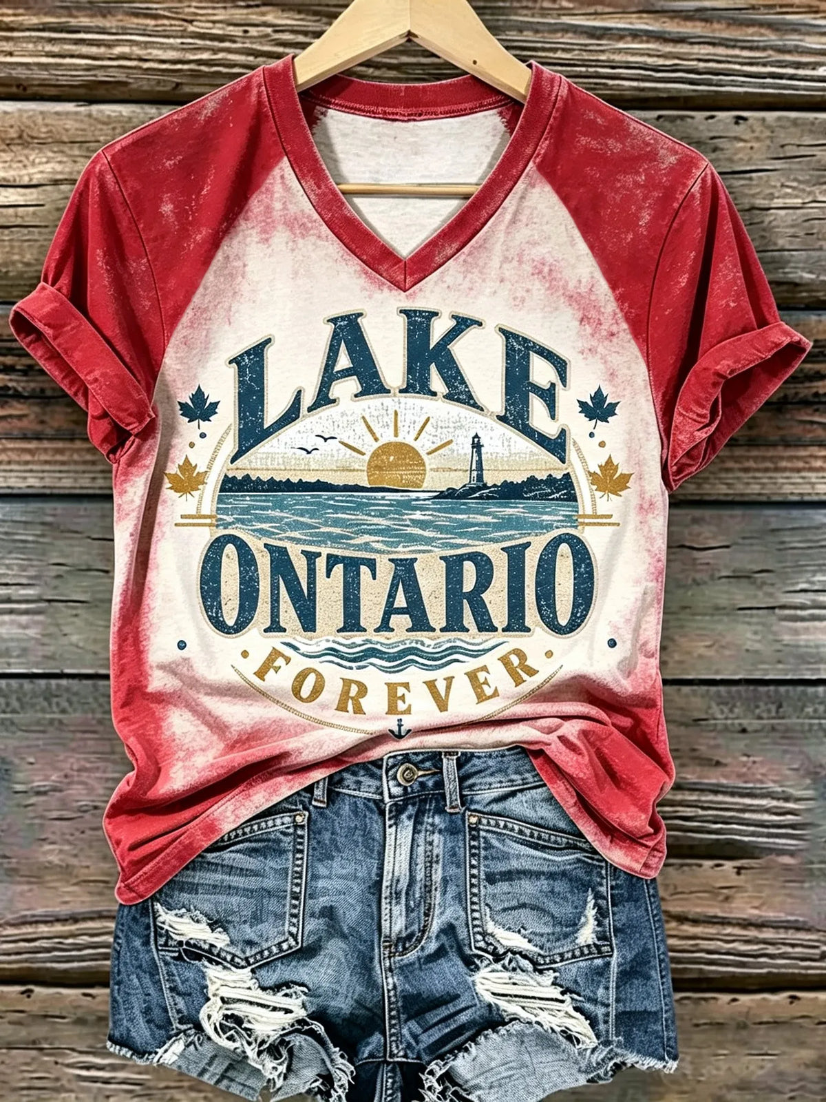 Women's Retro Lake Ontario Print T-shirt