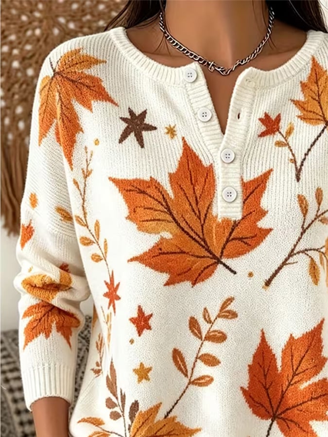 Women's Casual Henley Collar Autumn Print Shirt