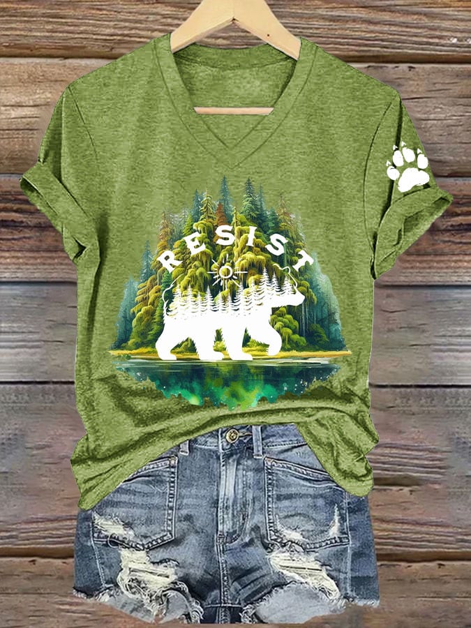 Women's Resist Save Our Parks Printed V Neck T-shirt