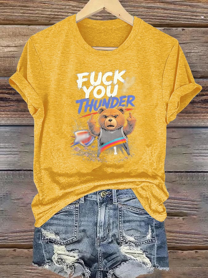 Women's  Cute Little Bear Print Round Neck T-shirt