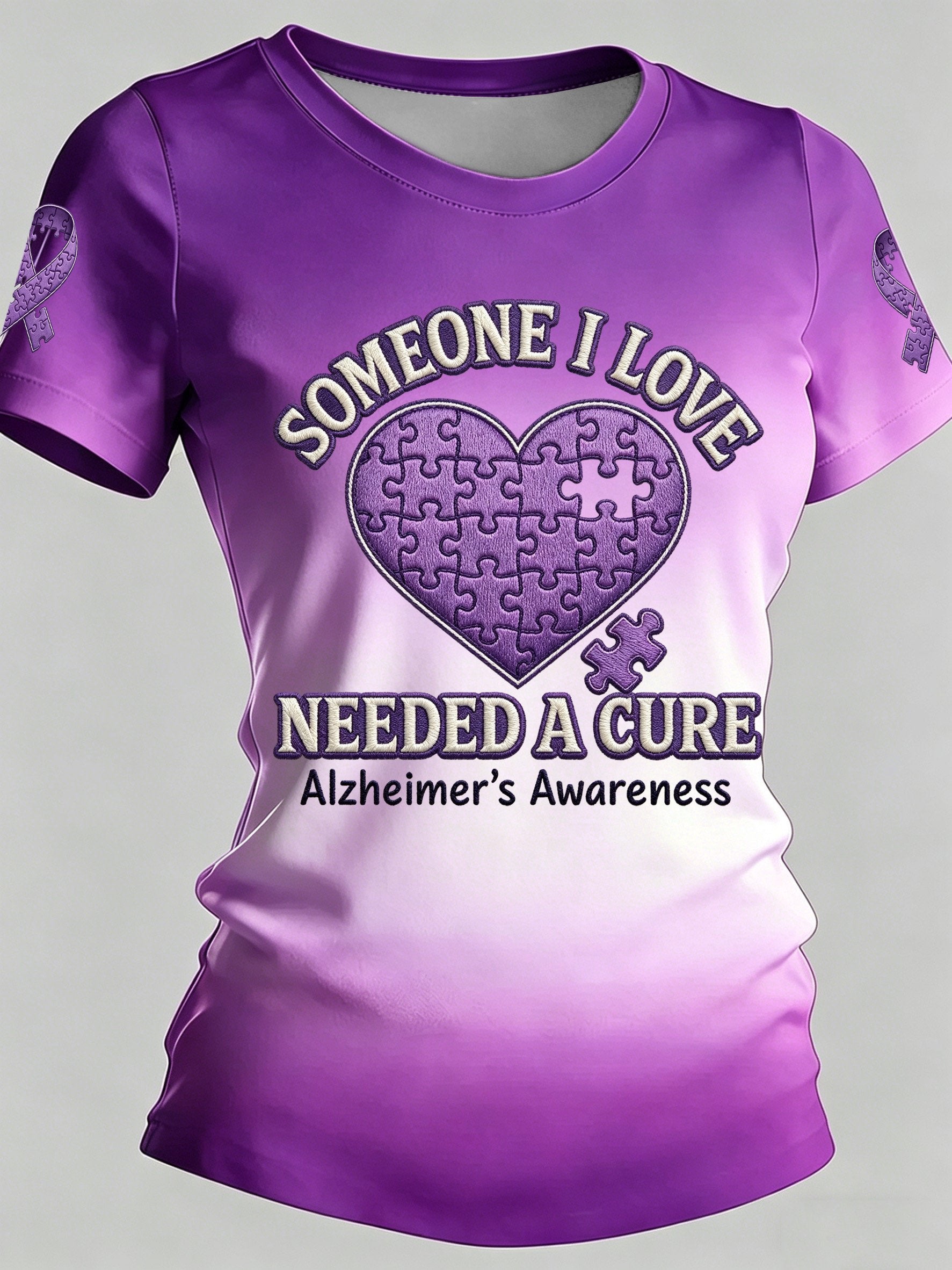 Women's Alzheimer's Awareness Print Casual Crewneck Top