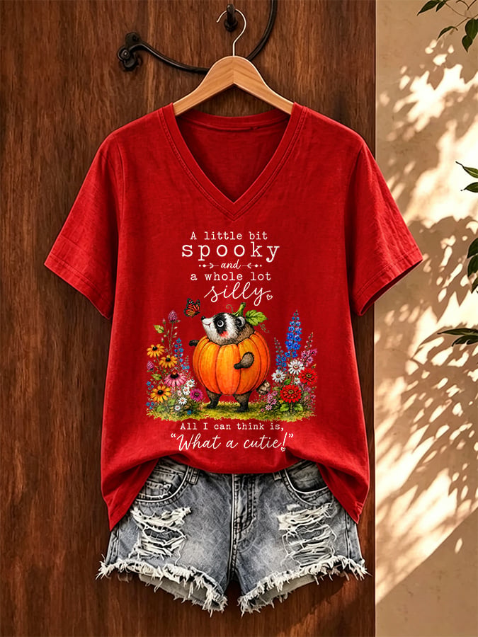 V-Neck Retro Jimothy Raccoon A Little Bit Spooky And A Whole Lot Silly. All I Can Think Is . What A Cutie Print T-Shirt