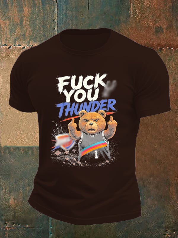 Men's Cute Little Bear Print Round Neck T-shirt