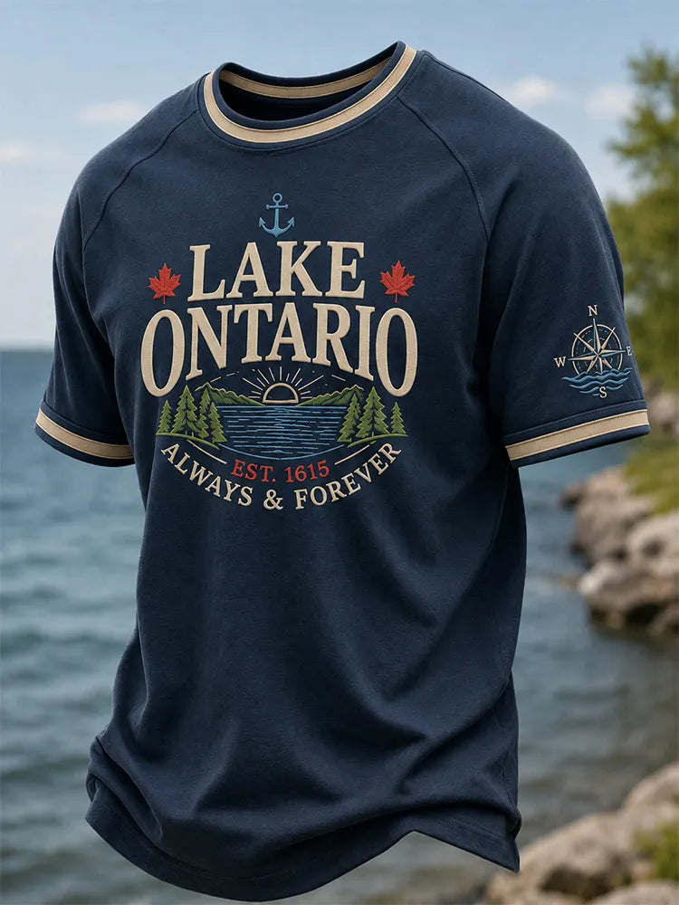 Men's Lake Ontario Always & Forever Print Casual Short-sleeved T-shirt