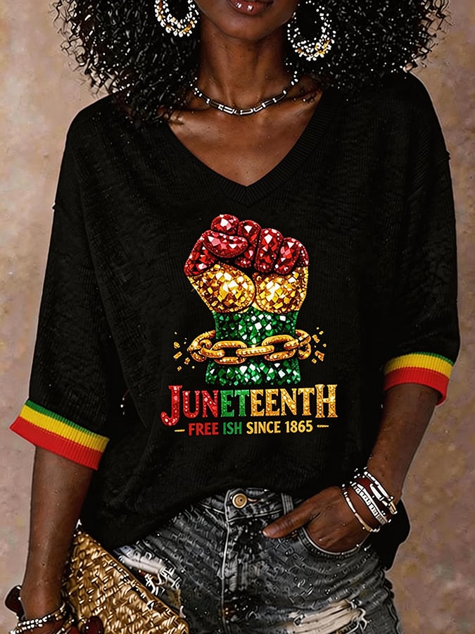 Women'S Juneteenth Printed T-Shirt Featuring Black Women Who Gained Nominal Freedom In 1865