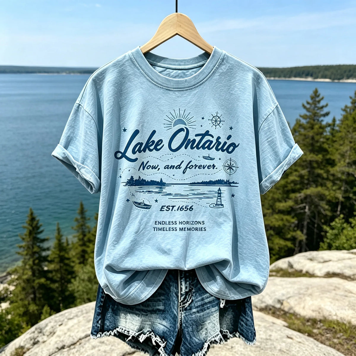 Women's Retro Lake Ontario Print T-shirt
