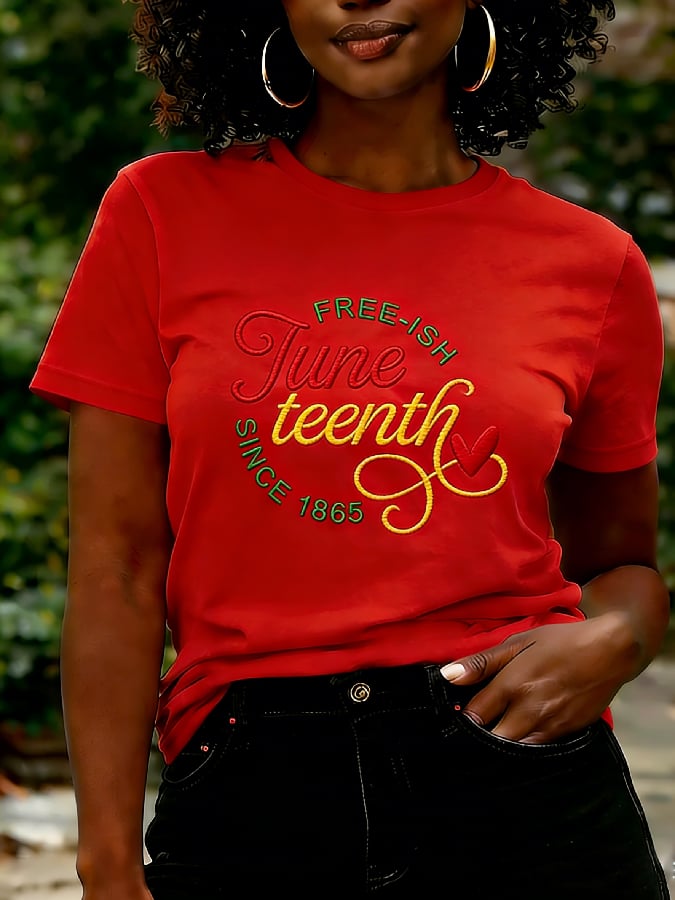 Women's Black Casual June Festival Printed Short-Sleeve Crew Neck T-Shirt