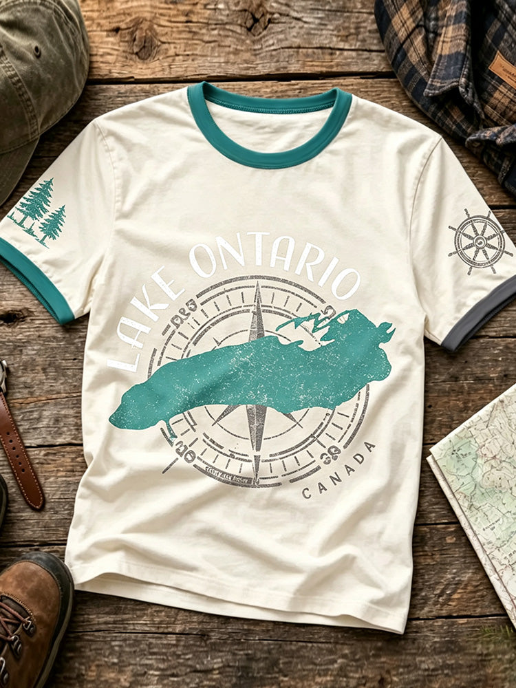 Women's Lake Ontario Print Comfortable Color-block T-shirt