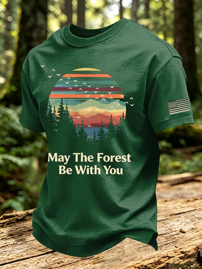 Men's May The Forest Be With You Print Round Neck T-shirt
