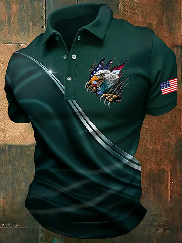 Men's Independence Day Eagle Flag Print Casual Polo Shirt