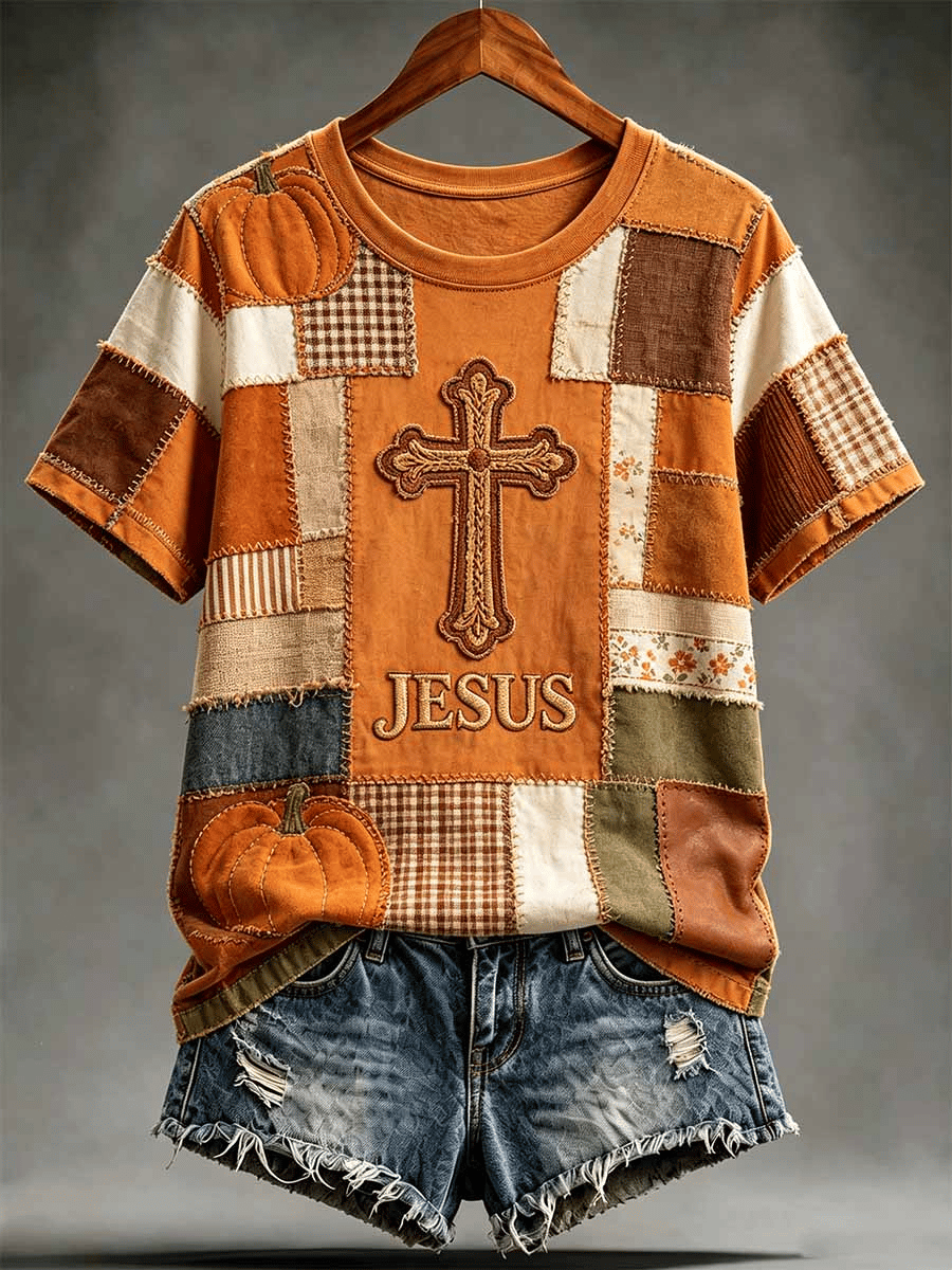 Women's Fall Print V Neck T-shirt