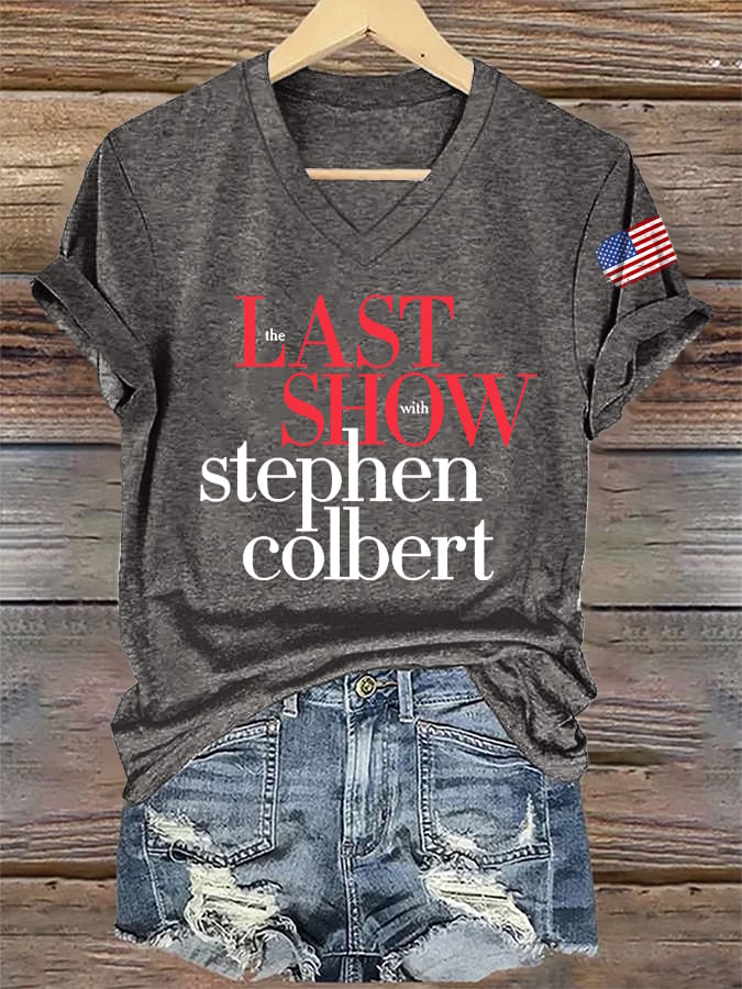 V-Neck Retro Last Show Print T-Shirt