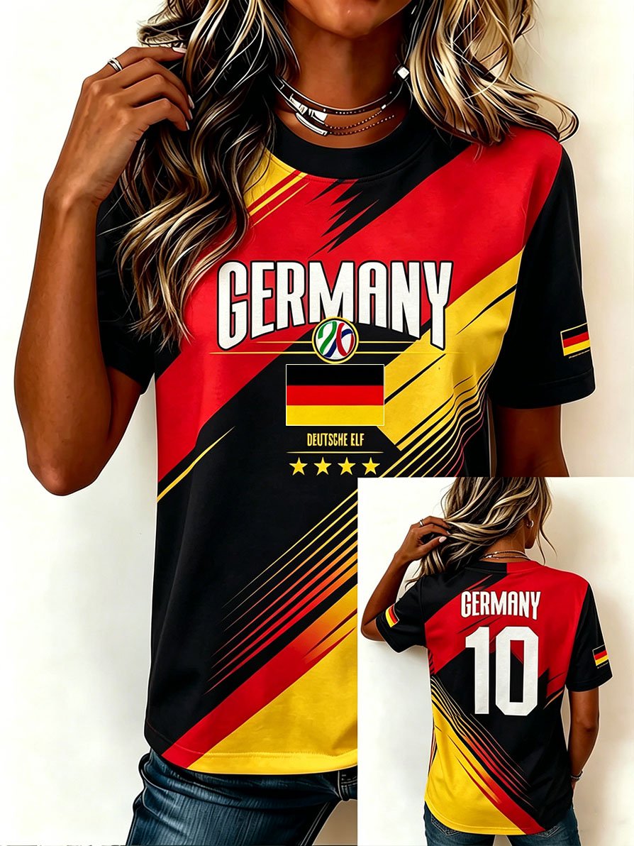 Women's Stylish Germany National Football Team Fan T-Shirt – Crew Neck, Short Sleeve