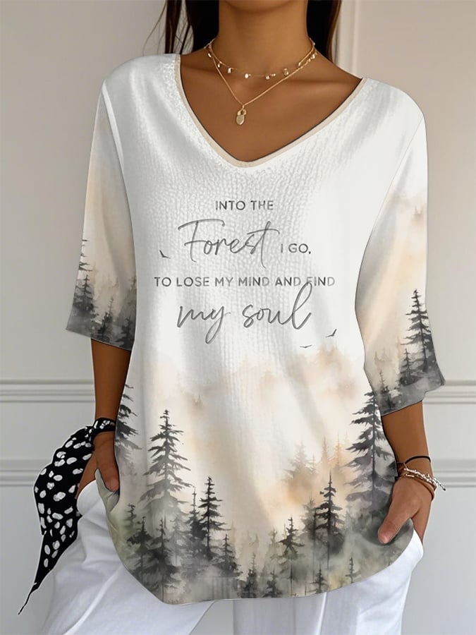 Women's WearWalk into the forest, lose yourself, find your soul graphic print Mid-length sleeve casual T-shirt