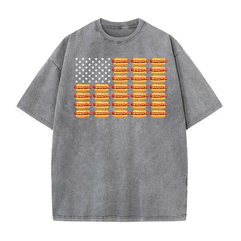 Hot Dog American Flag July 4th Patriotic Summer BBQ Funny T-Shirt