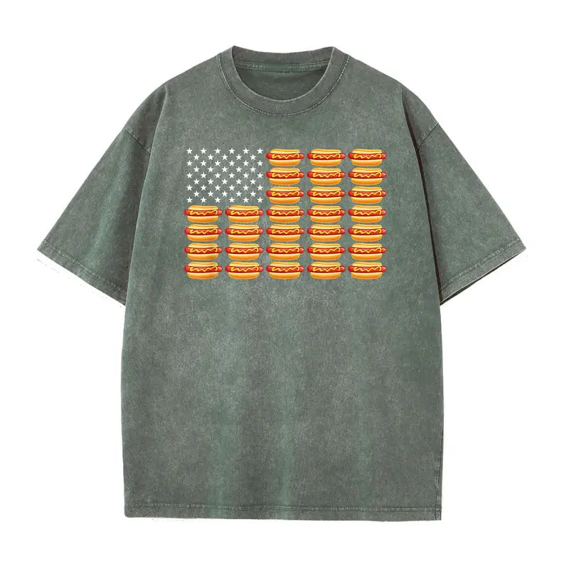 Hot Dog American Flag July 4th Patriotic Summer BBQ Funny T-Shirt