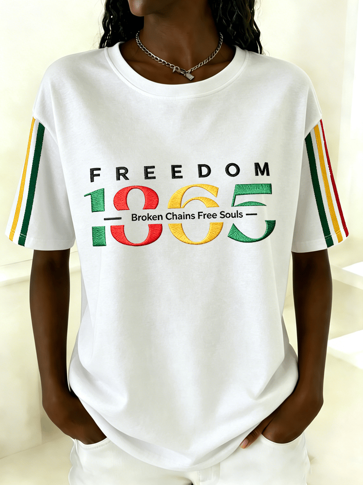 Women's Juneteenth "Chains Broken, Souls Free" Graphic Crewneck T-Shirt
