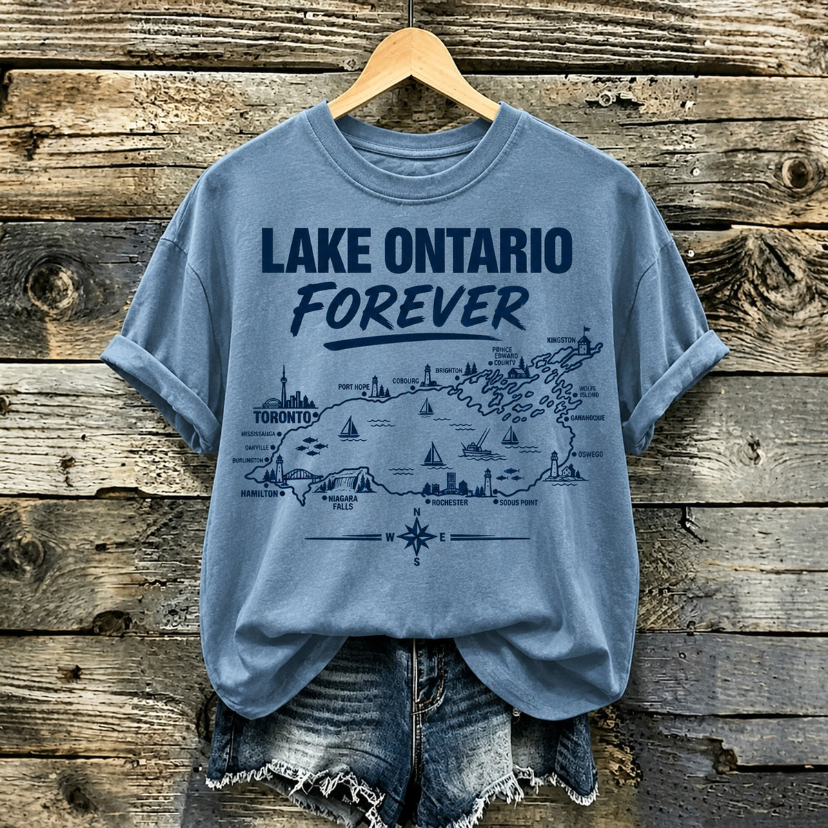 Women's Retro Lake Ontario Print T-shirt