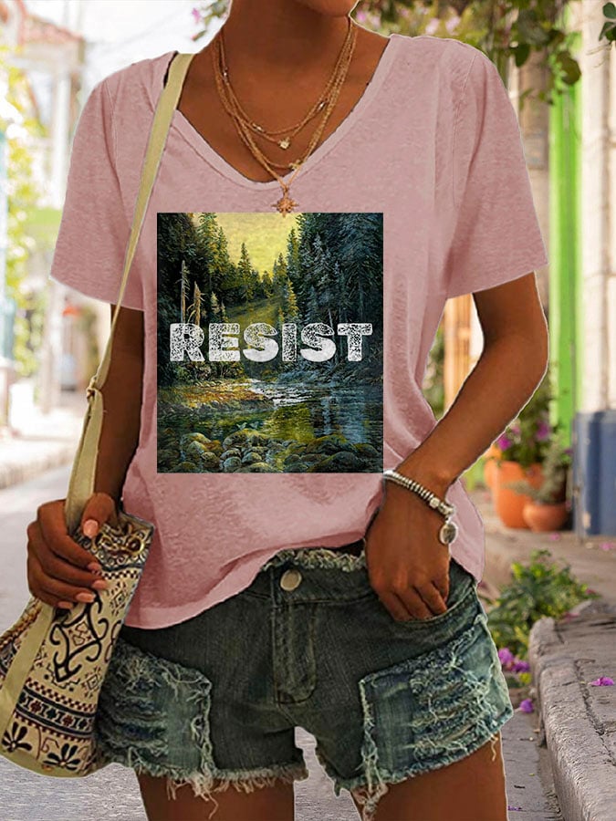 Women's Resist Print V Neck T-Shirt