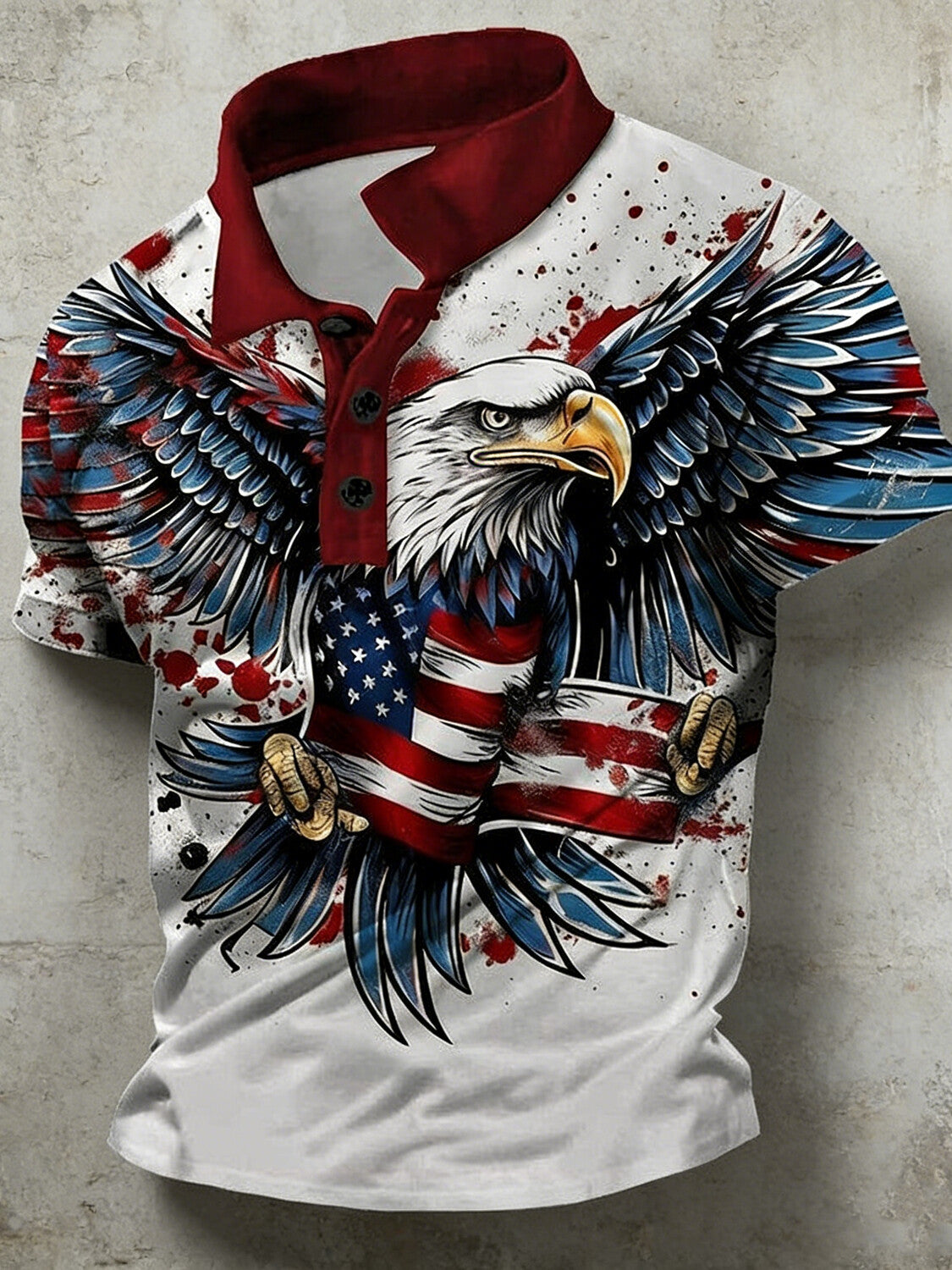 Men's Independence Day American Flag Eagle Printed Short Sleeve Polo Shirt