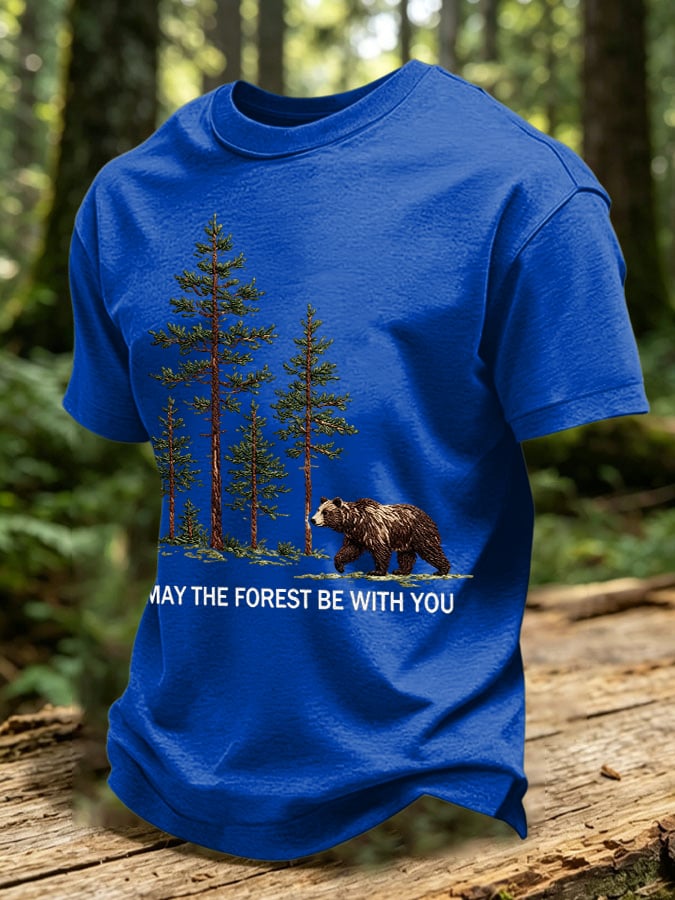 Men's Retro May The Forest Be With You Print Round Neck T-Shirt