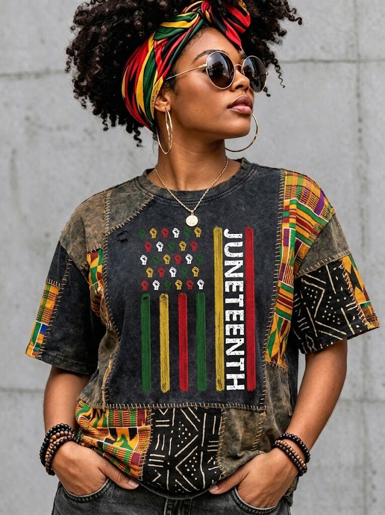 Women's Juneteenth Fist Black Power Print Casual T-Shirt