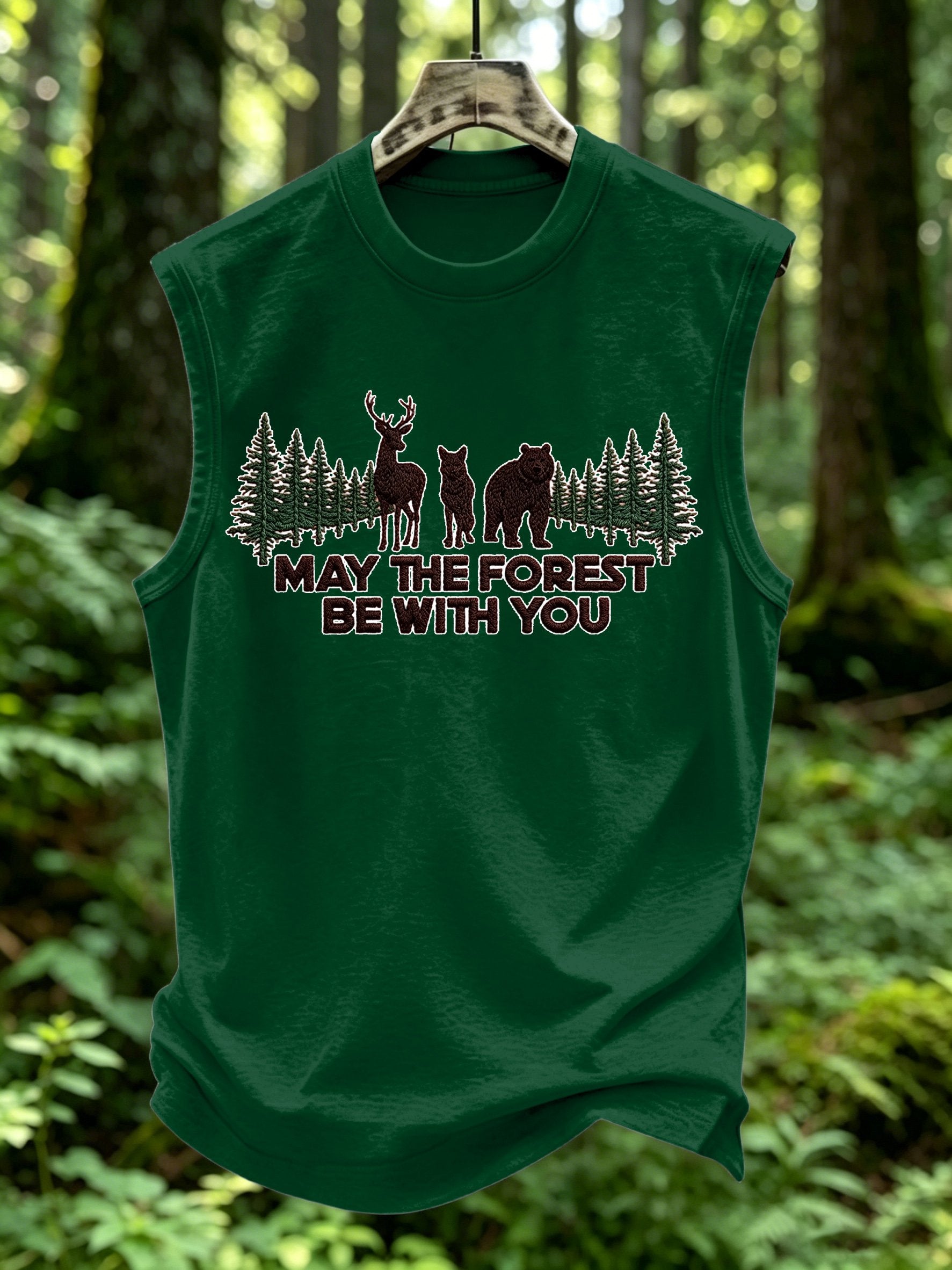 Men's Retro May The Forest Be With You Print Round Neck Vest