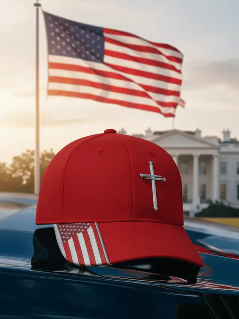 Independence Day USA Flag Cross Graphic Print Outdoor Adjustable Baseball Cap