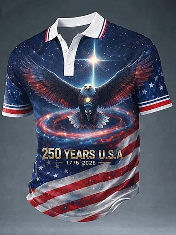 Men's USA Anniversary Bald Eagle Galaxy Art Print Short Sleeve Shirt