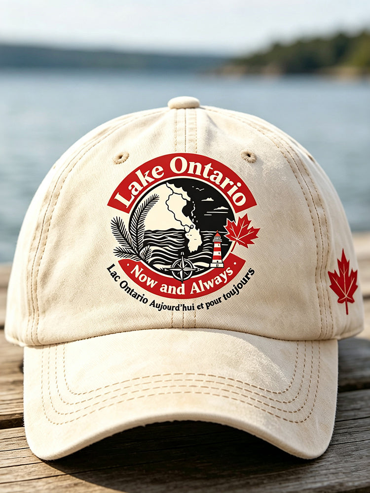 Lake Ontario Now And Always Slogan Printed Unisex Hat