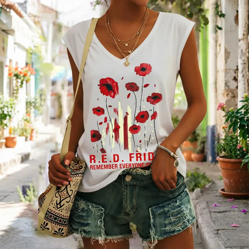 Women's "Red Friday" Poppy Art Print Casual Vest