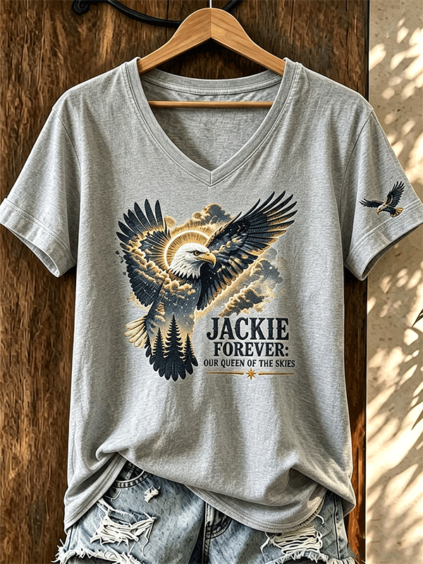 Women's Jackie Forever Our Queen Of The Skies Wing‐Eagle Print V‐Neck T‐Shirt
