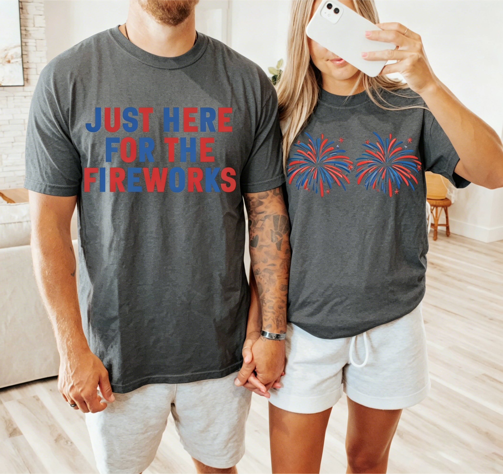 Humor 4th of July Matching Shirts for Couples, Independence Day Fireworks Tees