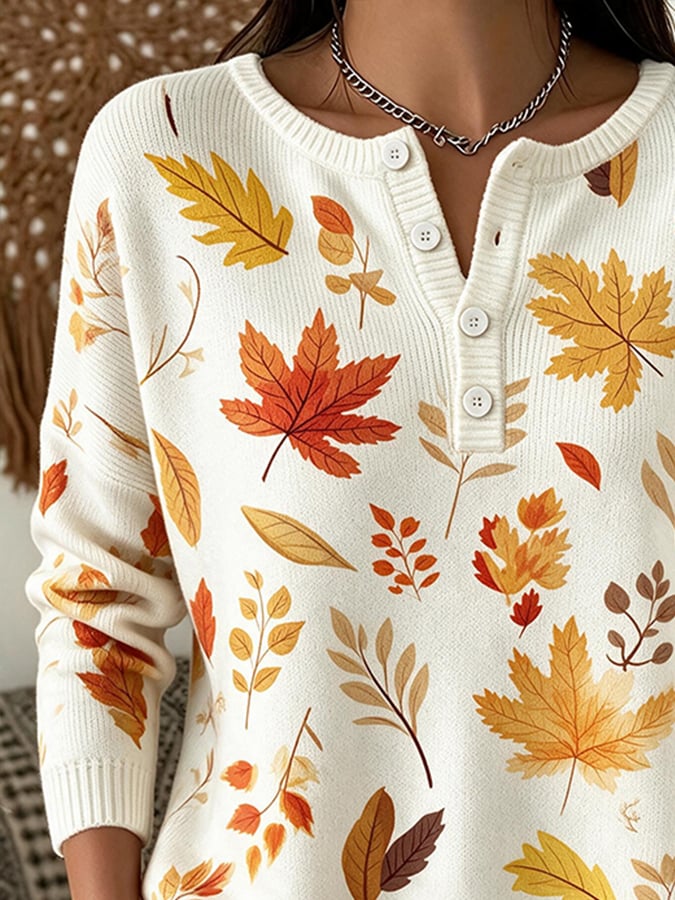Women's Casual Henley Collar Autumn Print Shirt