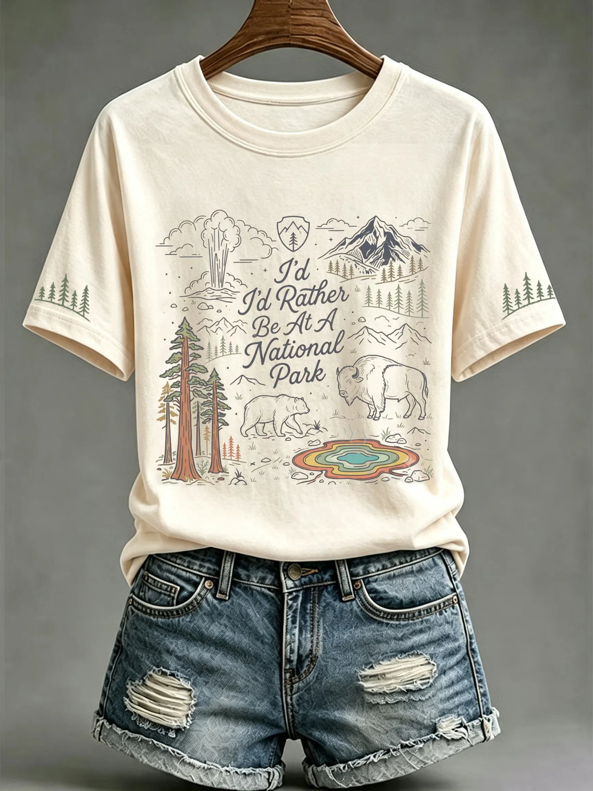 Women's I'd Rather Be At A National Park Print Short-Sleeve Top