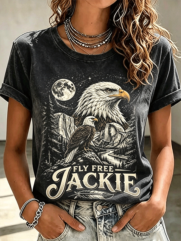 Fly Free Jackie Night Mountain Bald Eagle Print Tee