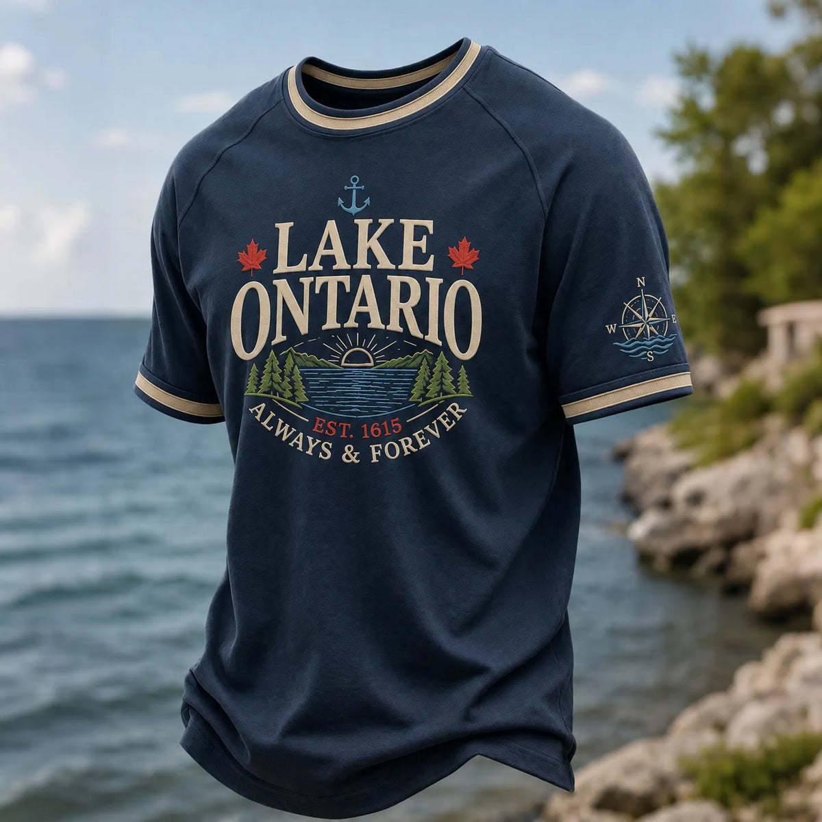 Men's Lake Ontario Always & Forever Print Casual Short-sleeved T-shirt